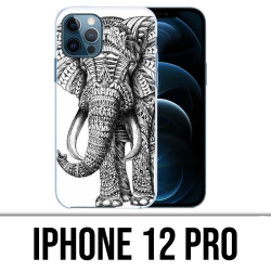 Coque iPhone 12 Pro - Éléphant Aztèque Noir Et Blanc
