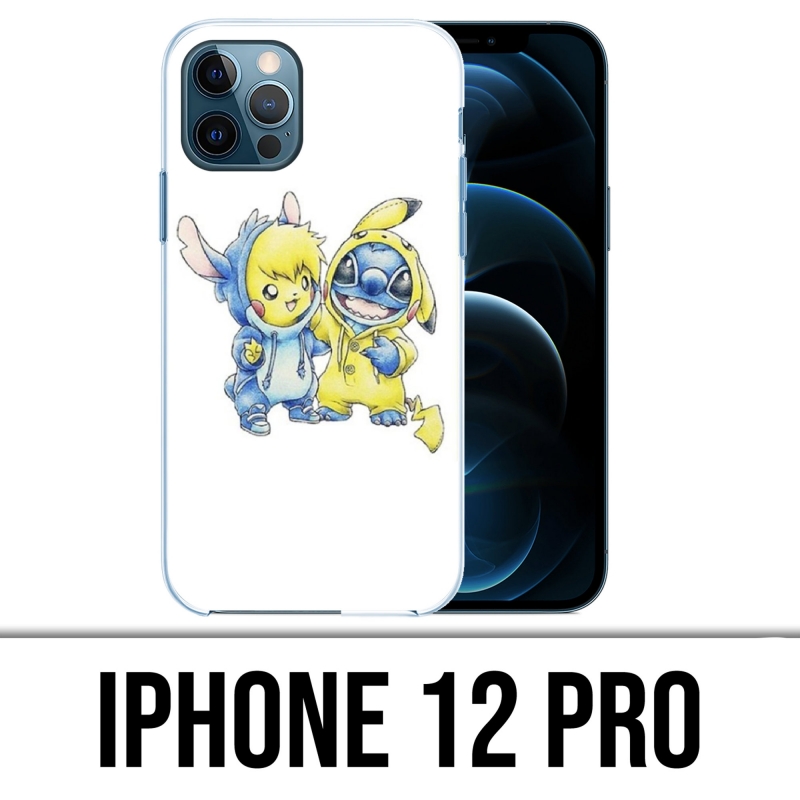 Coque iPhone 12 Pro - Stitch Pikachu Bébé