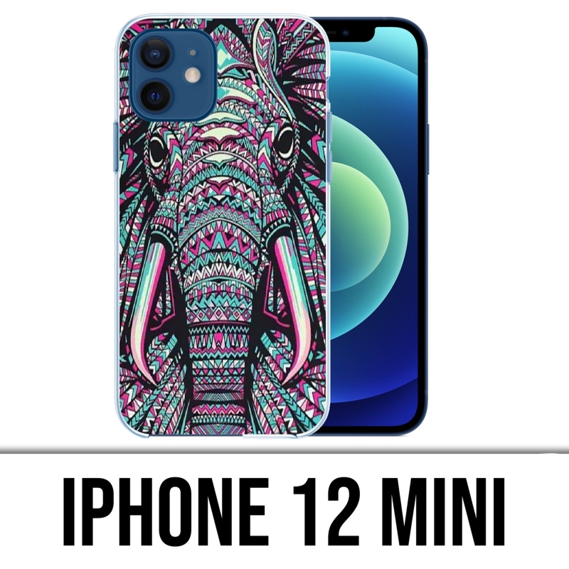 Custodia per iPhone 12 mini - Elefante azteco colorato