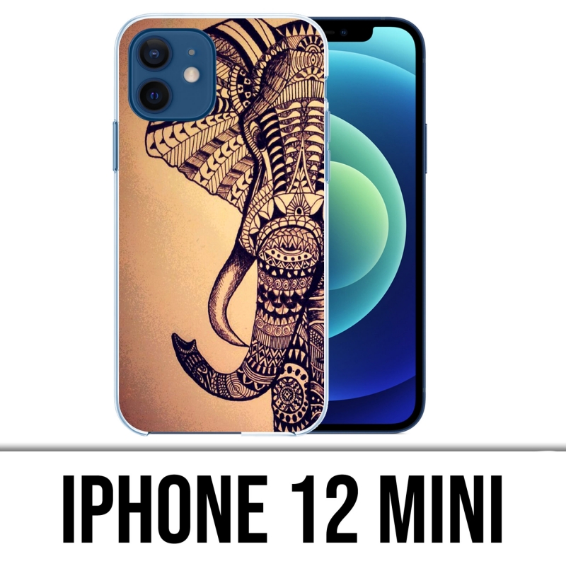 Coque iPhone 12 mini - Éléphant Aztèque Vintage