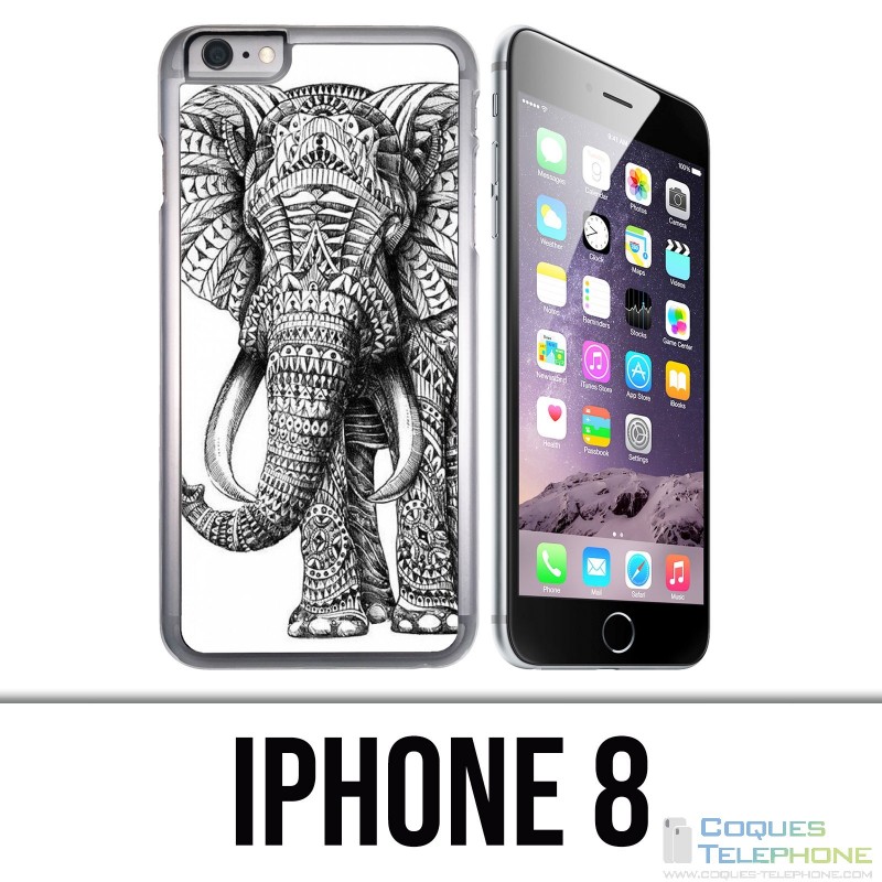 Coque iPhone 8 - Eléphant Aztèque Noir Et Blanc