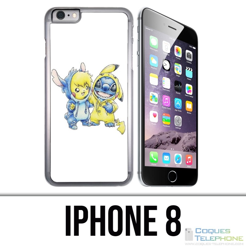 Coque iPhone 8 - Stitch Pikachu Bébé