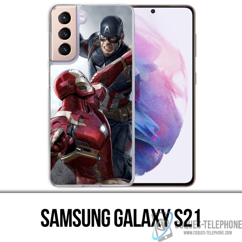 Coque Samsung Galaxy S21 - Captain America Vs Iron Man Avengers