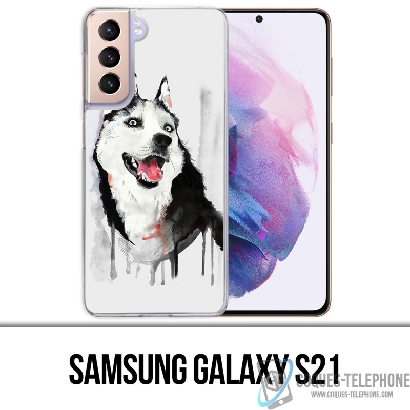 Coque Samsung Galaxy S21 - Chien Husky Splash