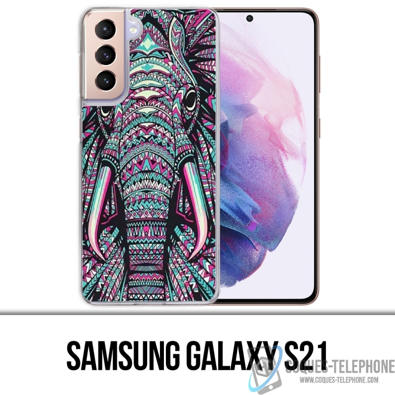 Custodia per Samsung Galaxy S21 - Elefante azteco colorato