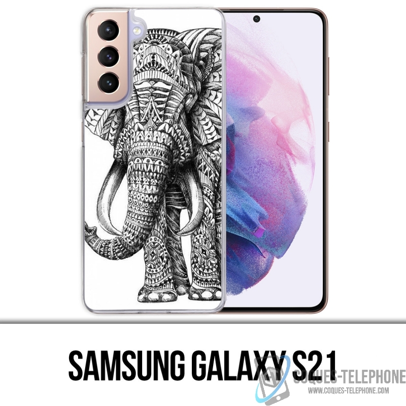 Coque Samsung Galaxy S21 - Éléphant Aztèque Noir Et Blanc