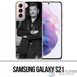 Coque Samsung Galaxy S21 - Johnny Hallyday Noir Blanc
