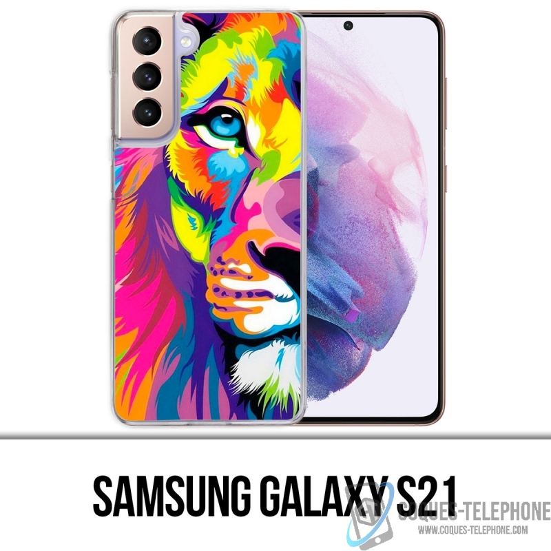 Coque Samsung Galaxy S21 - Lion Multicolore