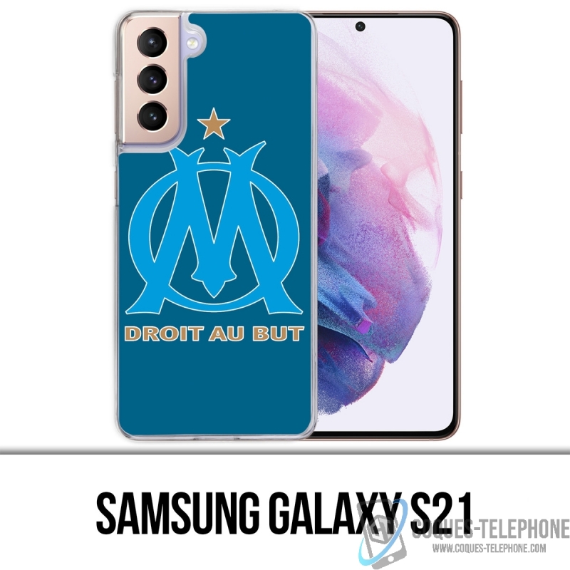 Custodia per Samsung Galaxy S21 - Logo Om Marseille grande sfondo blu