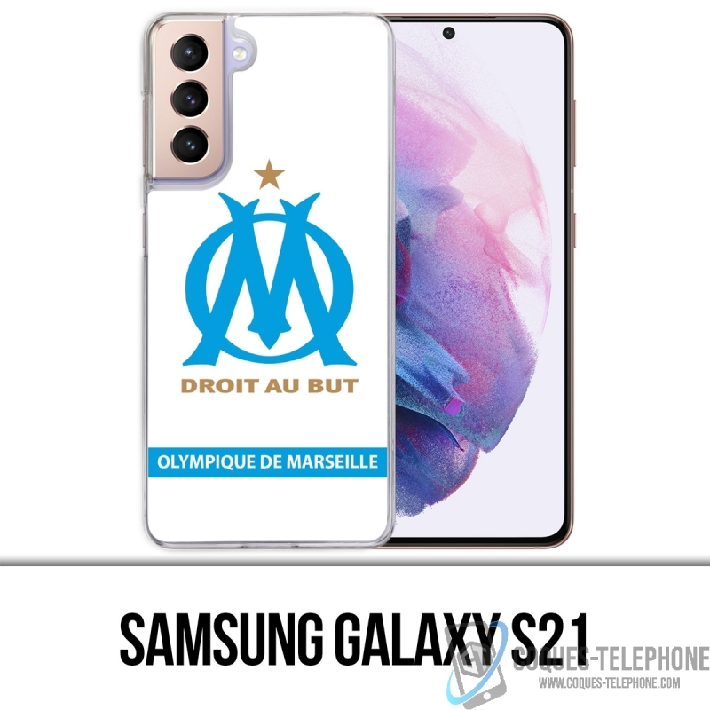 Coque Samsung Galaxy S21 - Logo Om Marseille Blanc