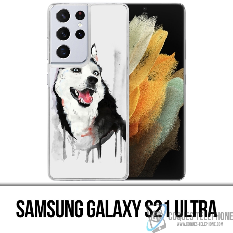 Coque Samsung Galaxy S21 Ultra - Chien Husky Splash