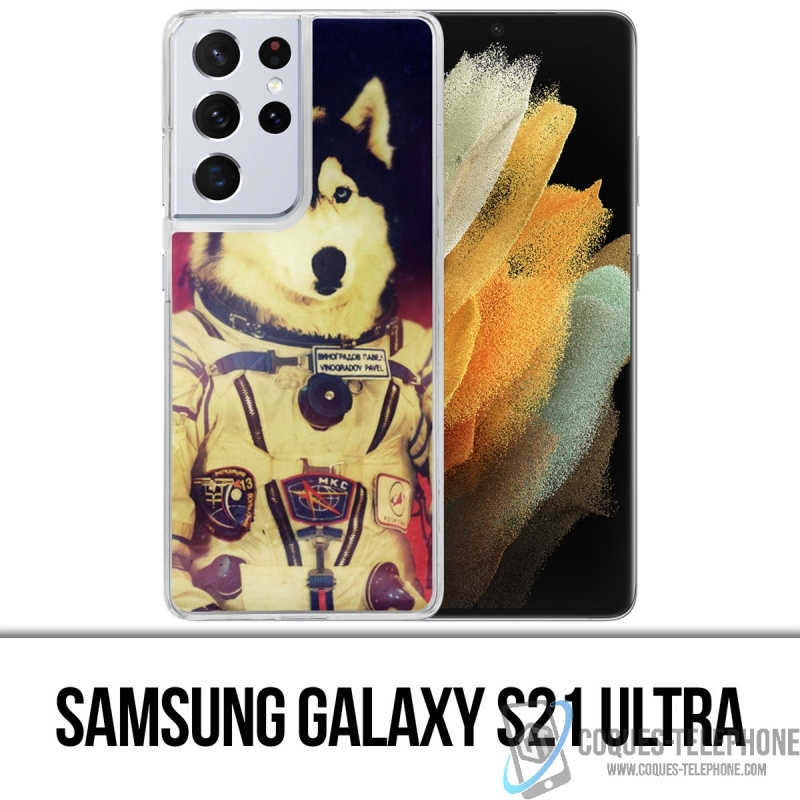 Coque Samsung Galaxy S21 Ultra - Chien Jusky Astronaute