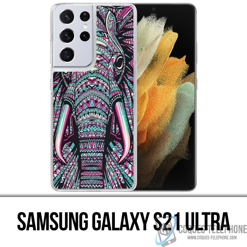 Coque Samsung Galaxy S21 Ultra - Éléphant Aztèque Coloré