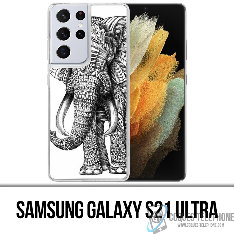 Samsung Galaxy S21 Ultra Case - Aztec Elephant Black and White