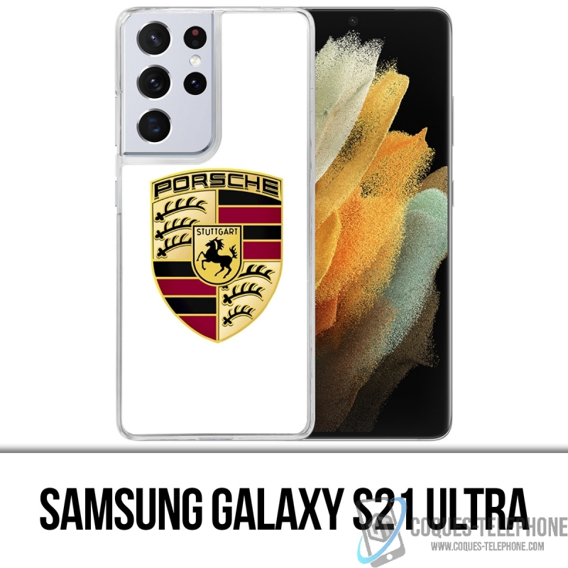 Coque Samsung Galaxy S21 Ultra - Porsche Logo Blanc