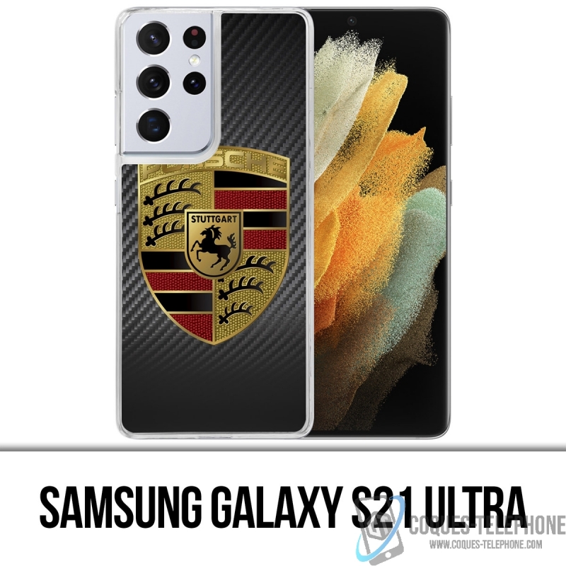 Coque Samsung Galaxy S21 Ultra - Porsche Logo Carbone