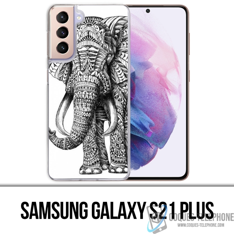 Samsung Galaxy S21 Plus Case - Aztekischer Elefant Schwarzweiss