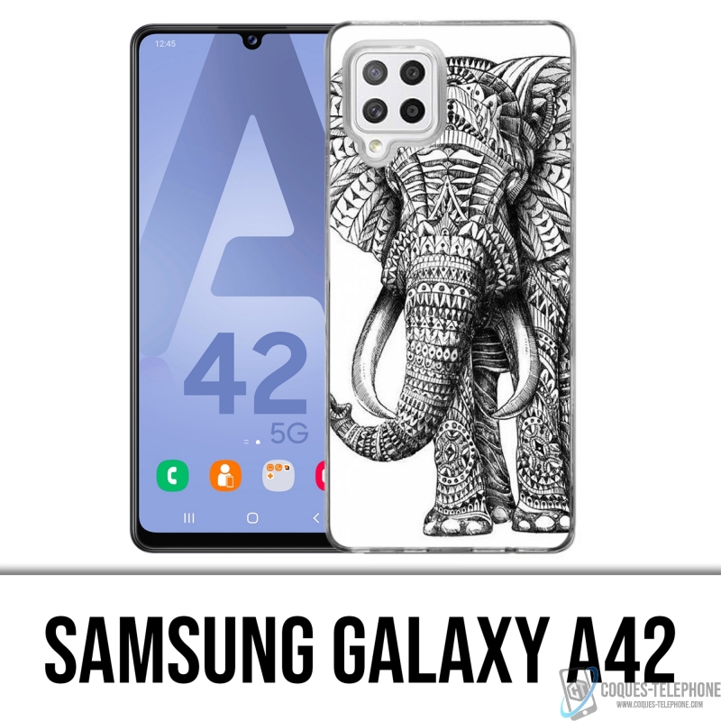 Coque Samsung Galaxy A42 - Éléphant Aztèque Noir Et Blanc