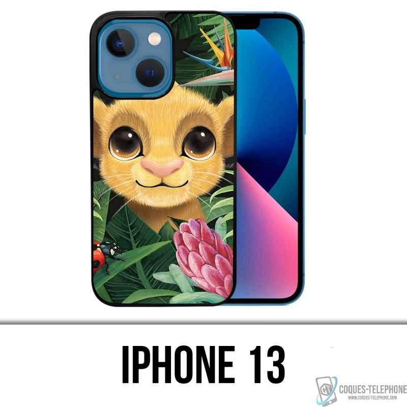 Coque iPhone 13 - Disney Simba Bebe Feuilles