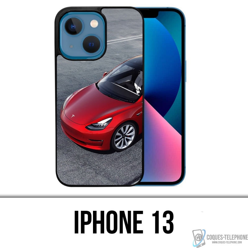 Coque iPhone 13 - Tesla Model 3 Rouge