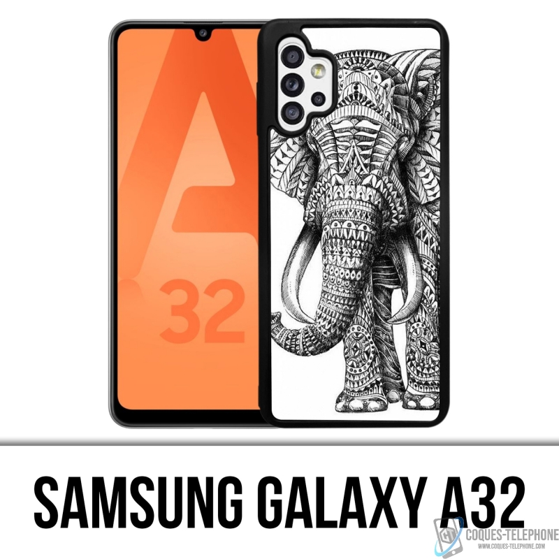 Coque Samsung Galaxy A32 - Éléphant Aztèque Noir Et Blanc