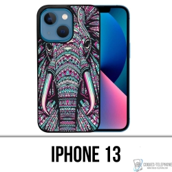 Coque iPhone 13 - Éléphant Aztèque Coloré