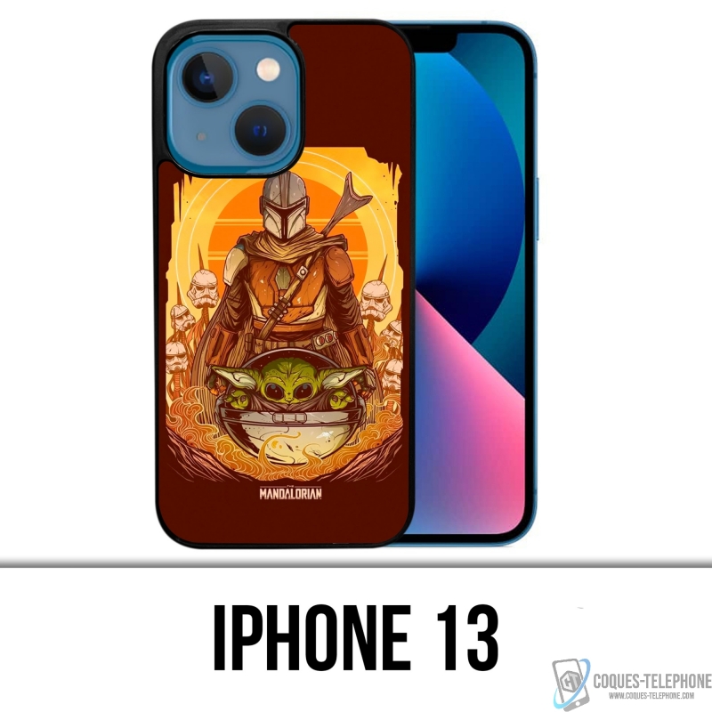 Coque iPhone 13 - Star Wars Mandalorian Yoda Fanart