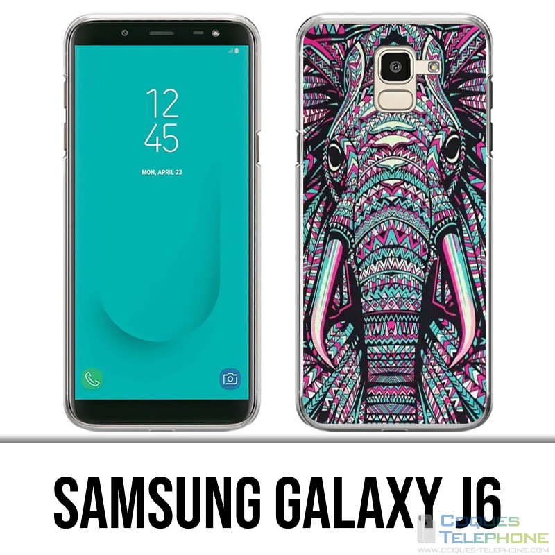 Coque Samsung Galaxy J6 - Eléphant Aztèque Coloré