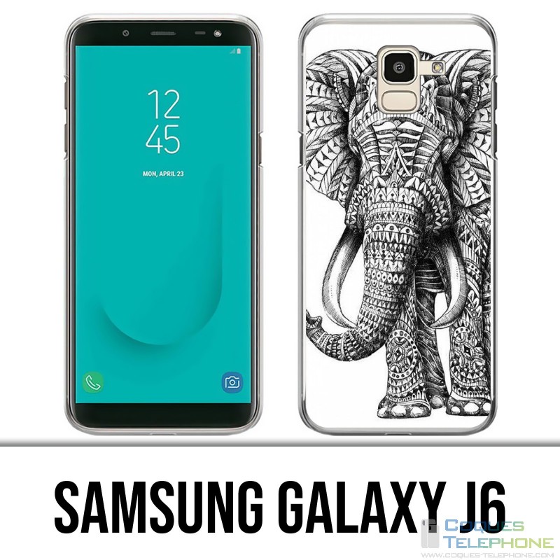 Coque Samsung Galaxy J6 - Eléphant Aztèque Noir Et Blanc
