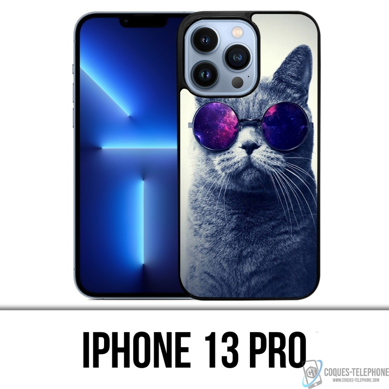 Coque iPhone 13 Pro - Chat Lunettes Galaxie