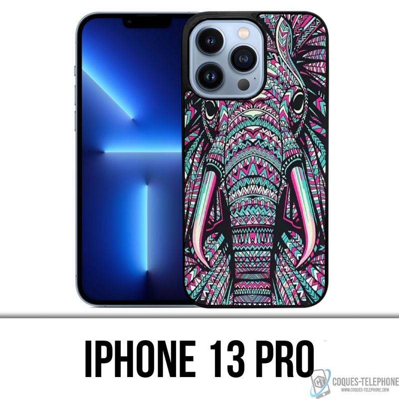 Coque iPhone 13 Pro - Éléphant Aztèque Coloré