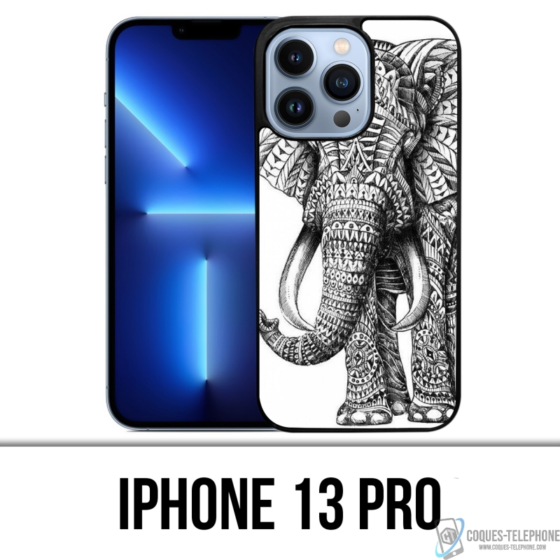 Coque iPhone 13 Pro - Éléphant Aztèque Noir Et Blanc