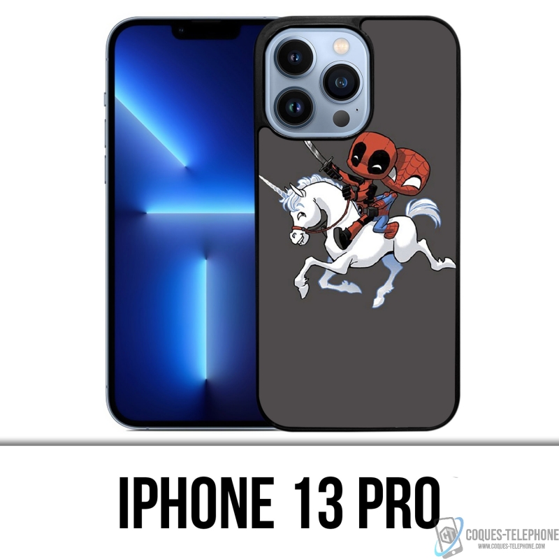 Coque iPhone 13 Pro - Licorne Deadpool Spiderman