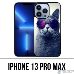 Coque iPhone 13 Pro Max - Chat Lunettes Galaxie