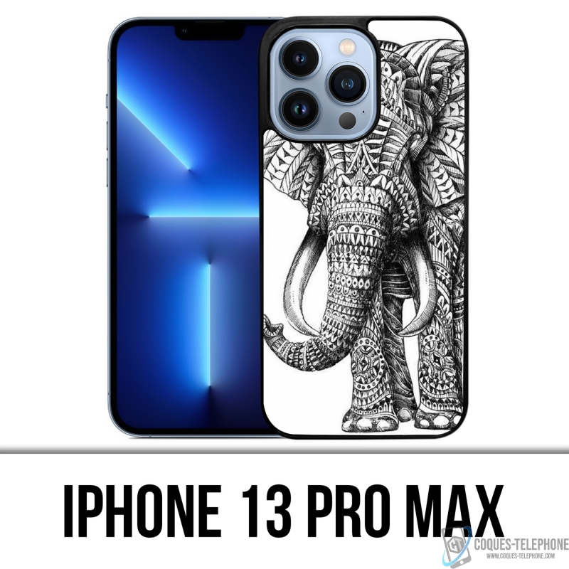 Funda para iPhone 13 Pro Max - Elefante Azteca Blanco y Negro