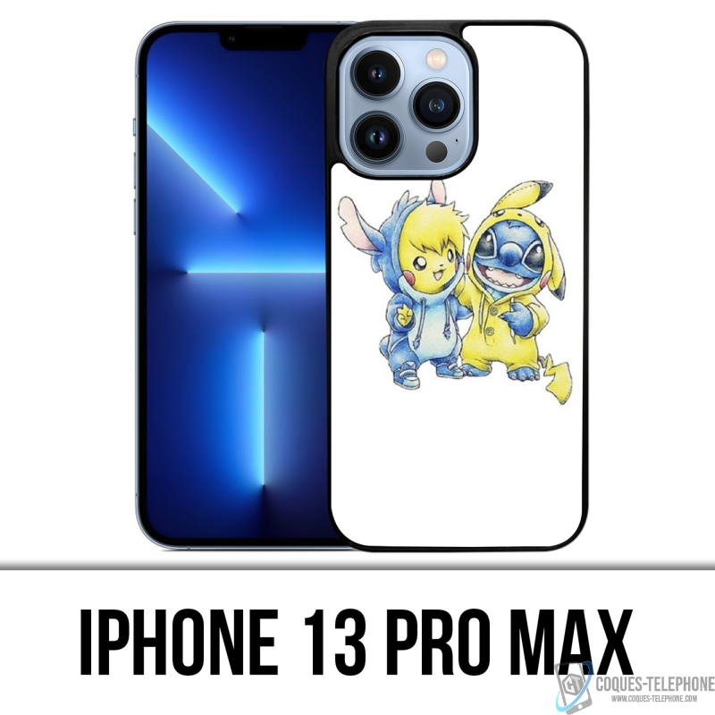 Coque iPhone 13 Pro Max - Stitch Pikachu Bébé