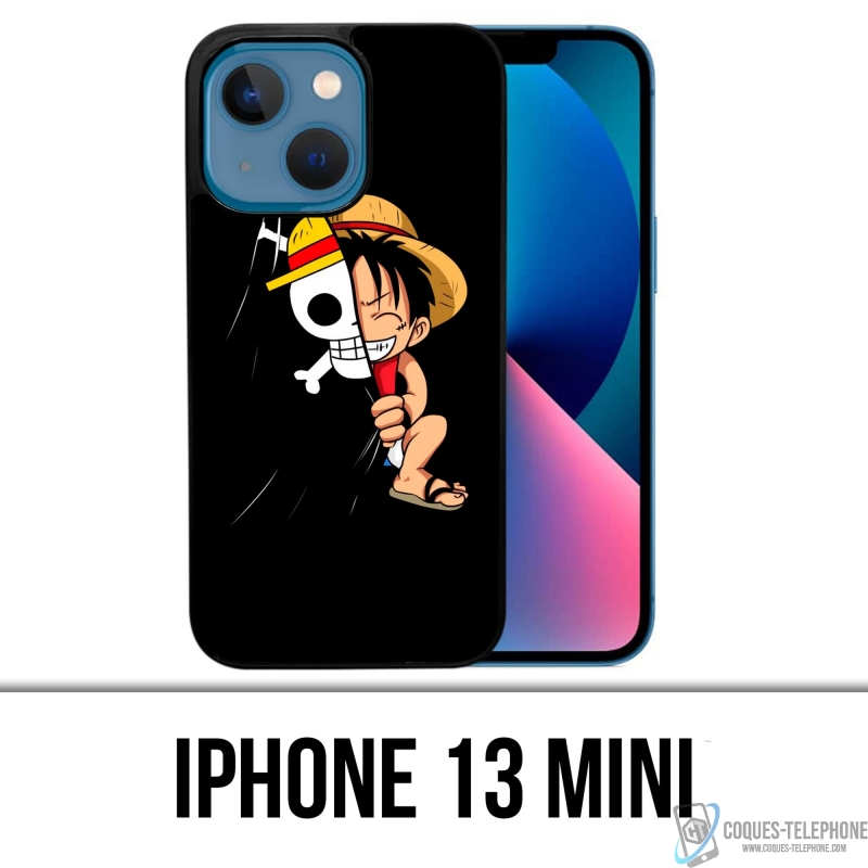 Coque iPhone 13 Mini - One Piece Baby Luffy Drapeau